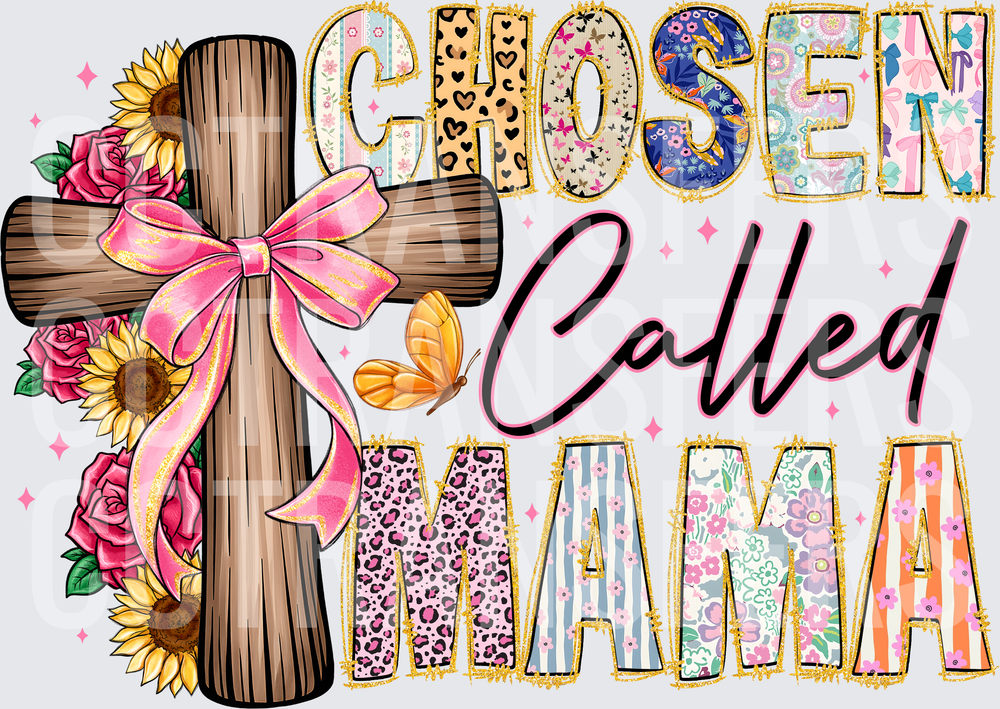 Chosen Called Mama Floral Cross Pink Bow (DTF)