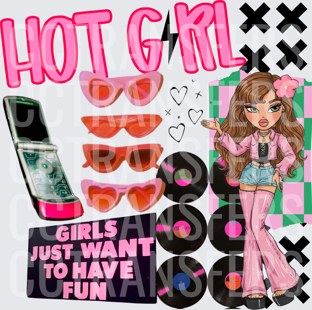Hot Girl Girls Just Want To Have Fun Y2K Collage (DTF)