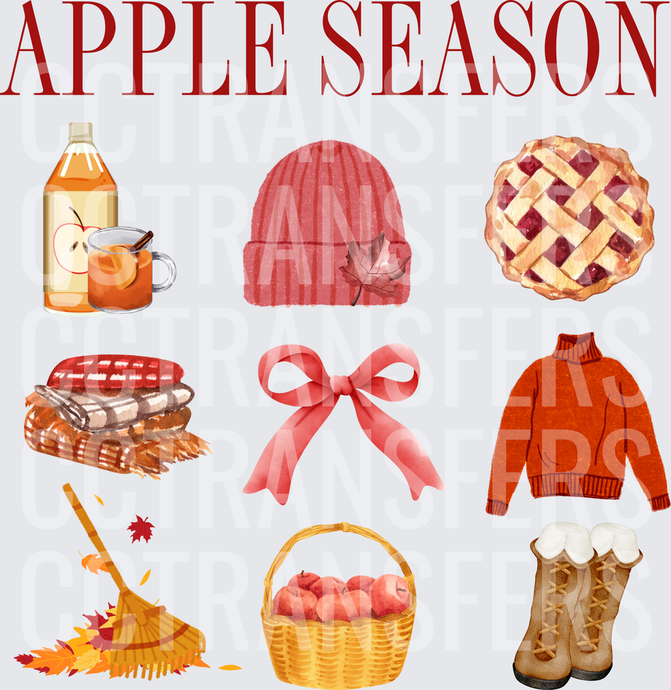 Apple Season Fall Collage Watercolor Icons (DTF)