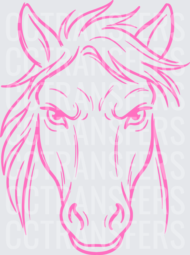 Pink Line Art Horse Face Front View (DTF)