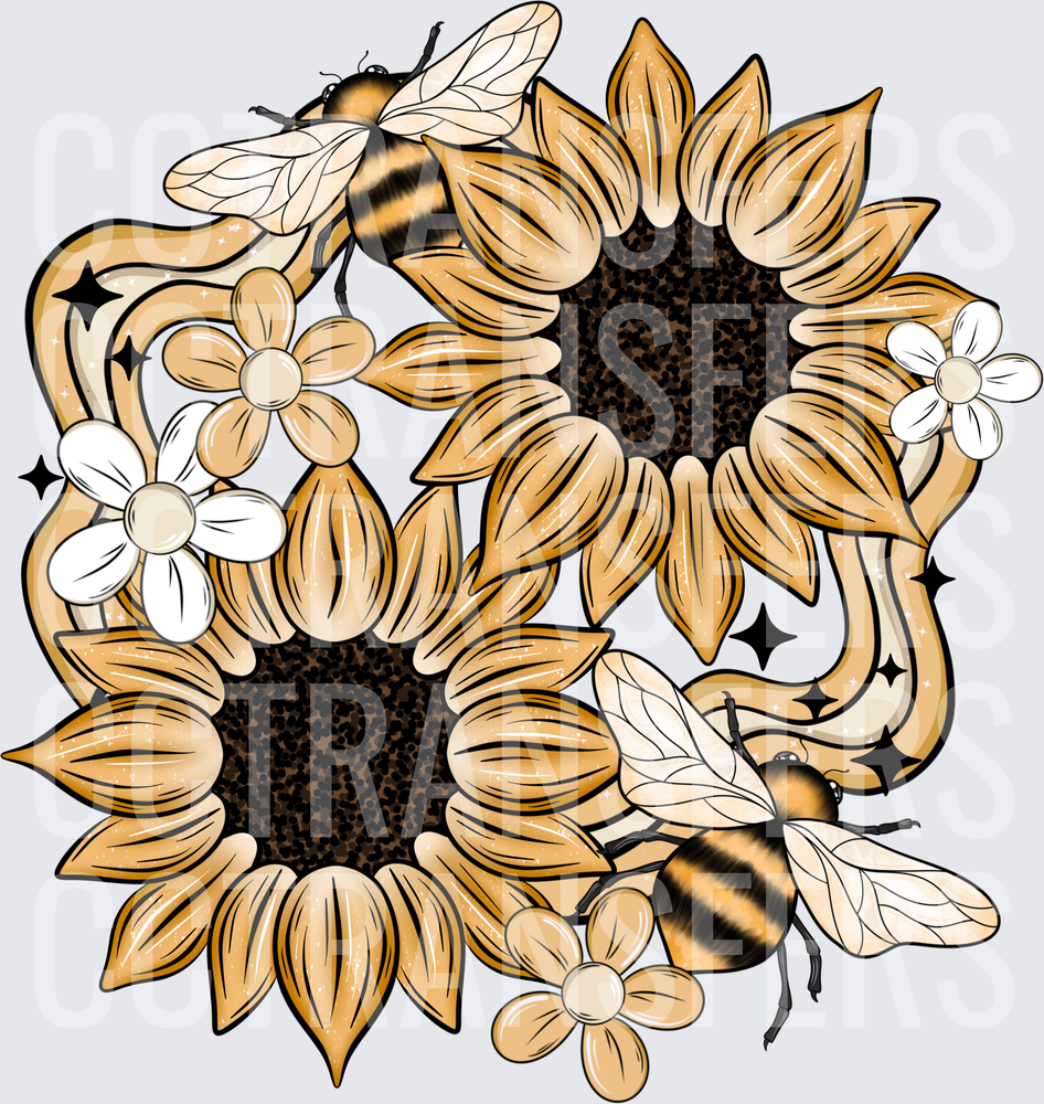 Sunflower Wreath with Honey Bees and Daisies (DTF)