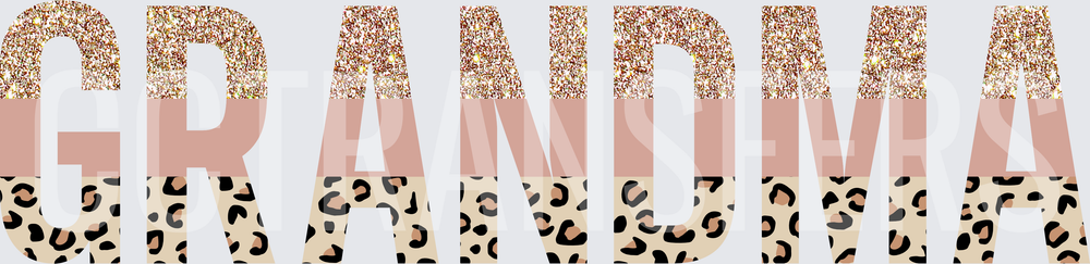 Grandma Glitter Gold Top Leopard Print Block Letters (DTF)