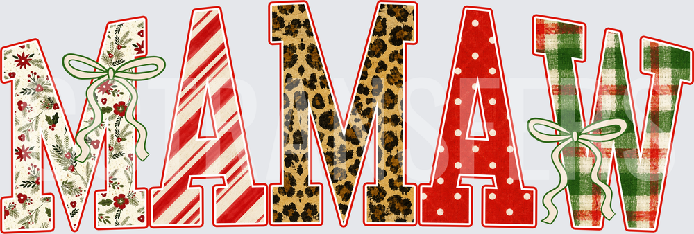 Mamaw Christmas Patchwork Leopard Plaid Floral Letters (DTF)