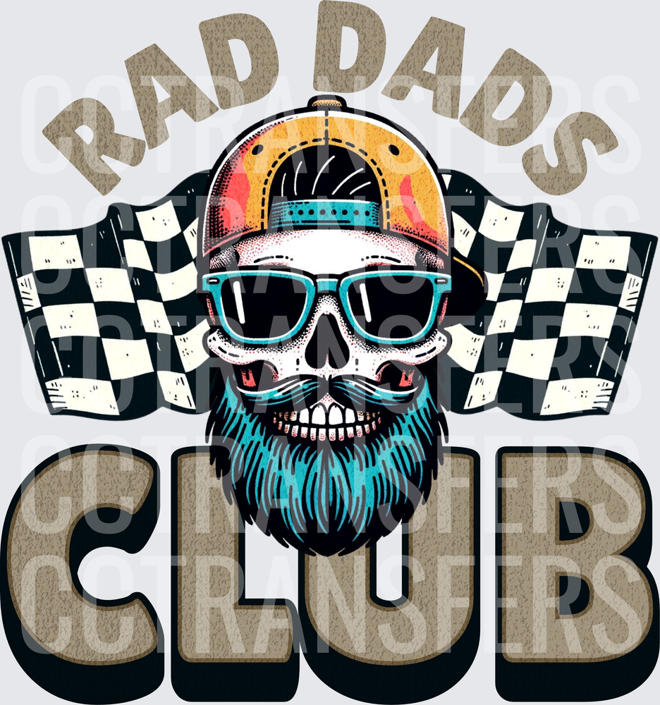 Rad Dads Club Skull With Beard Checkered Flags (DTF)