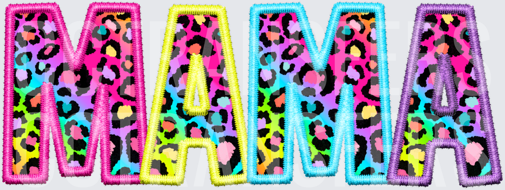 Rainbow Leopard Print Embroidered Mama Letters (DTF)