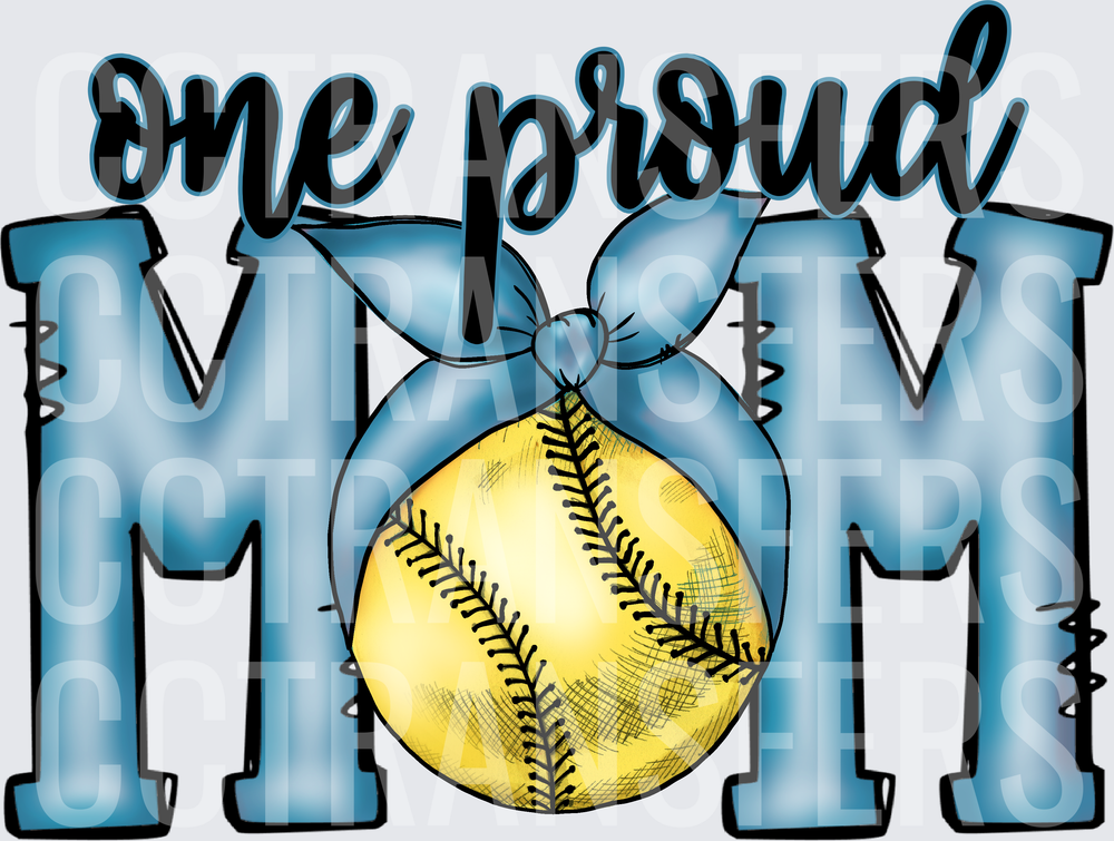 One Proud Mom Softball Blue Bow Letter Design (DTF)