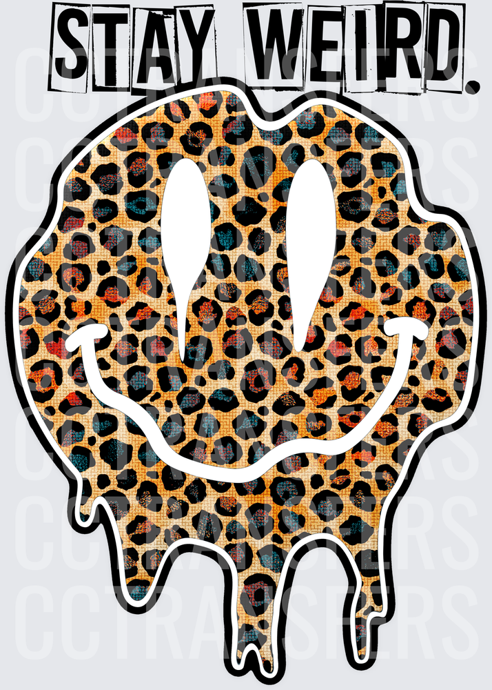 Stay Weird Leopard Print Melting Smiley Face (DTF)