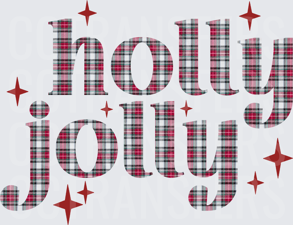 Holly Jolly Plaid Text with Sparkle Stars (DTF)