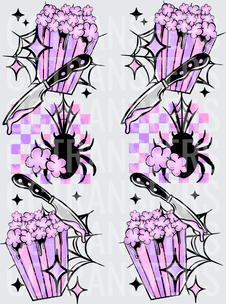 Pastel Goth Horror Popcorn Spider Web Knife Halloween (DTF)