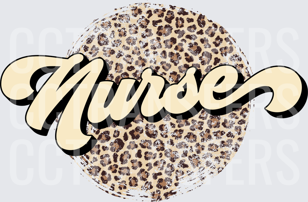 Nurse Retro Script Leopard Print Circle (DTF)