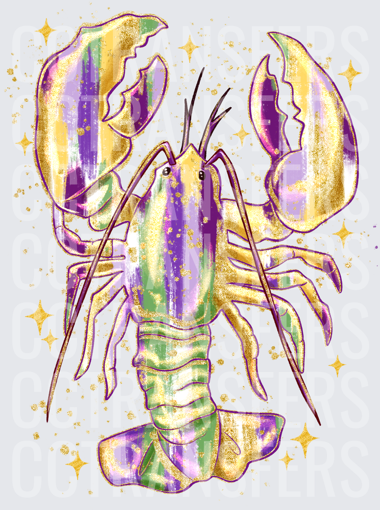 Mardi Gras Crawfish Purple Gold Green Glitter Sparkle (DTF)