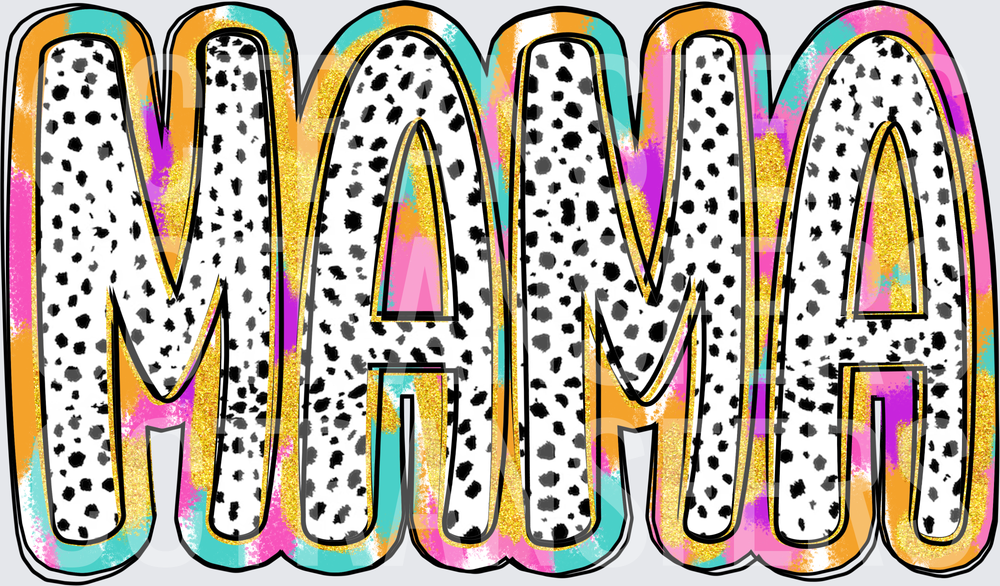 Mama Dalmatian Print Colorful Layered Bold Letters (DTF)