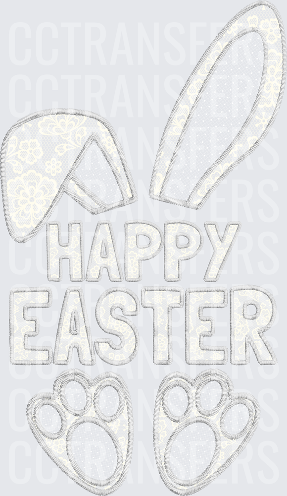 Happy Easter Bunny Ears and Paws Embroidery Style (DTF)