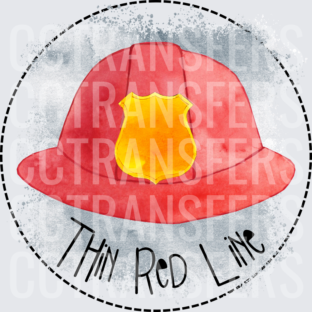 Thin Red Line Watercolor Firefighter Helmet Badge (DTF)