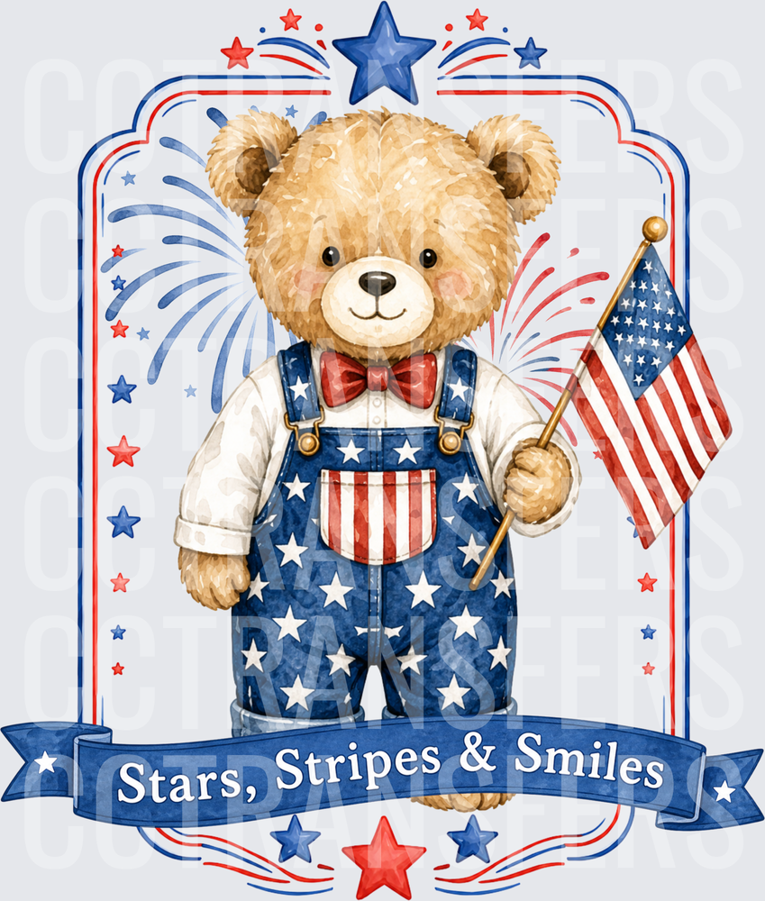 Stars Stripes & Smiles Patriotic Teddy Bear (DTF)