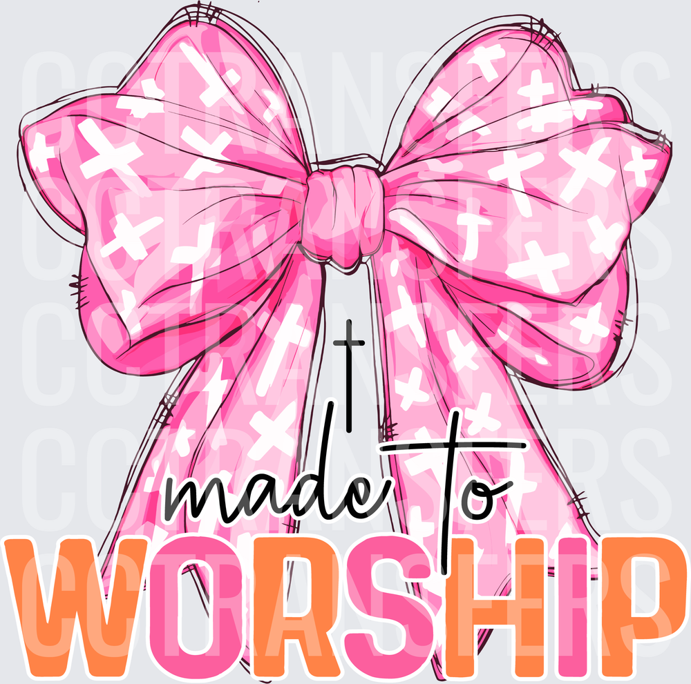 Made To Worship Pink Cross Bow Christian Faith (DTF)