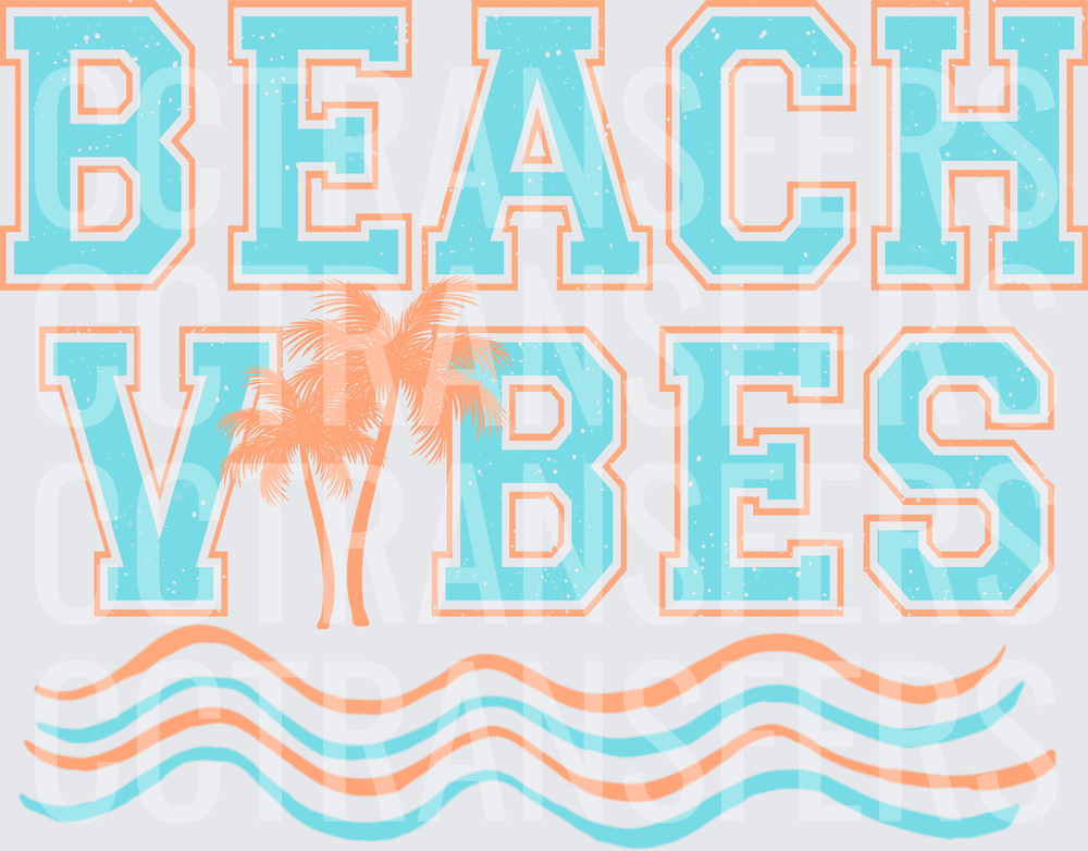 Beach Vibes Palm Trees Ocean Waves Retro Varsity (DTF)