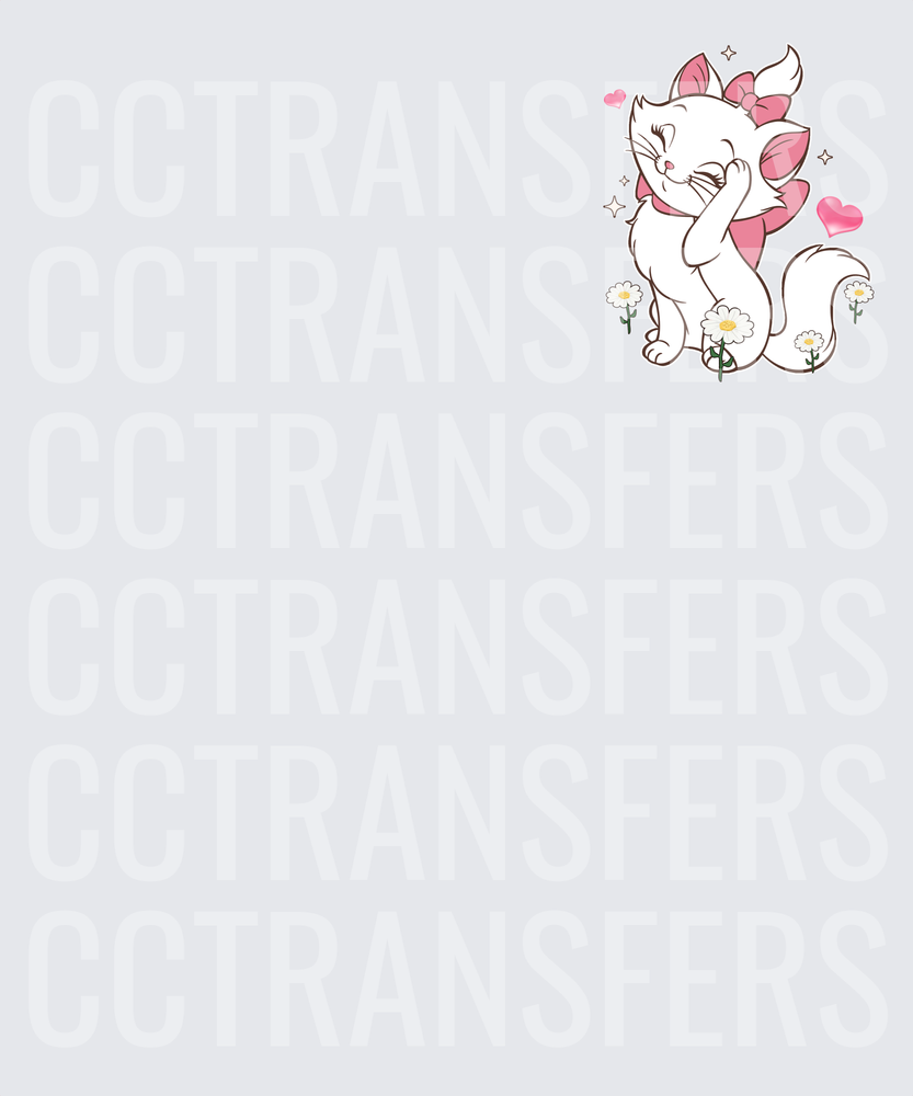 Cute White Pocket Kitten Pink Bow Daisies Hearts Sparkles (DTF)