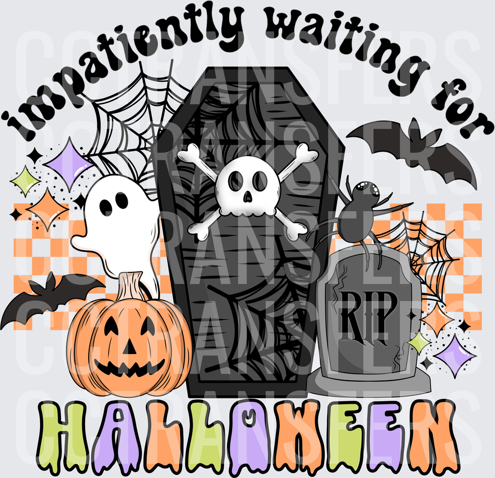Impatiently Waiting For Halloween Spooky Coffin Ghost (DTF)