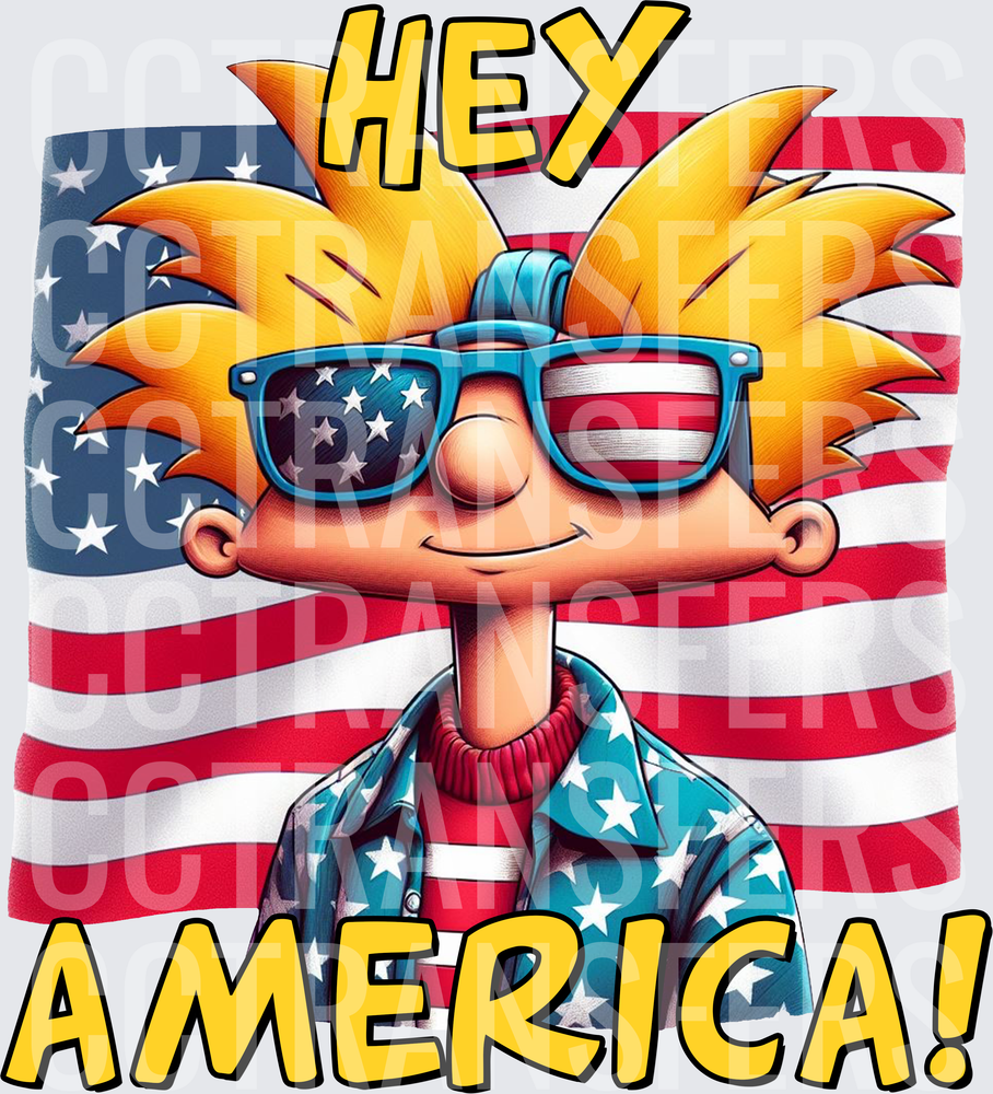 Hey America Patriotic Cartoon Kid USA Flag Sunglasses (DTF)