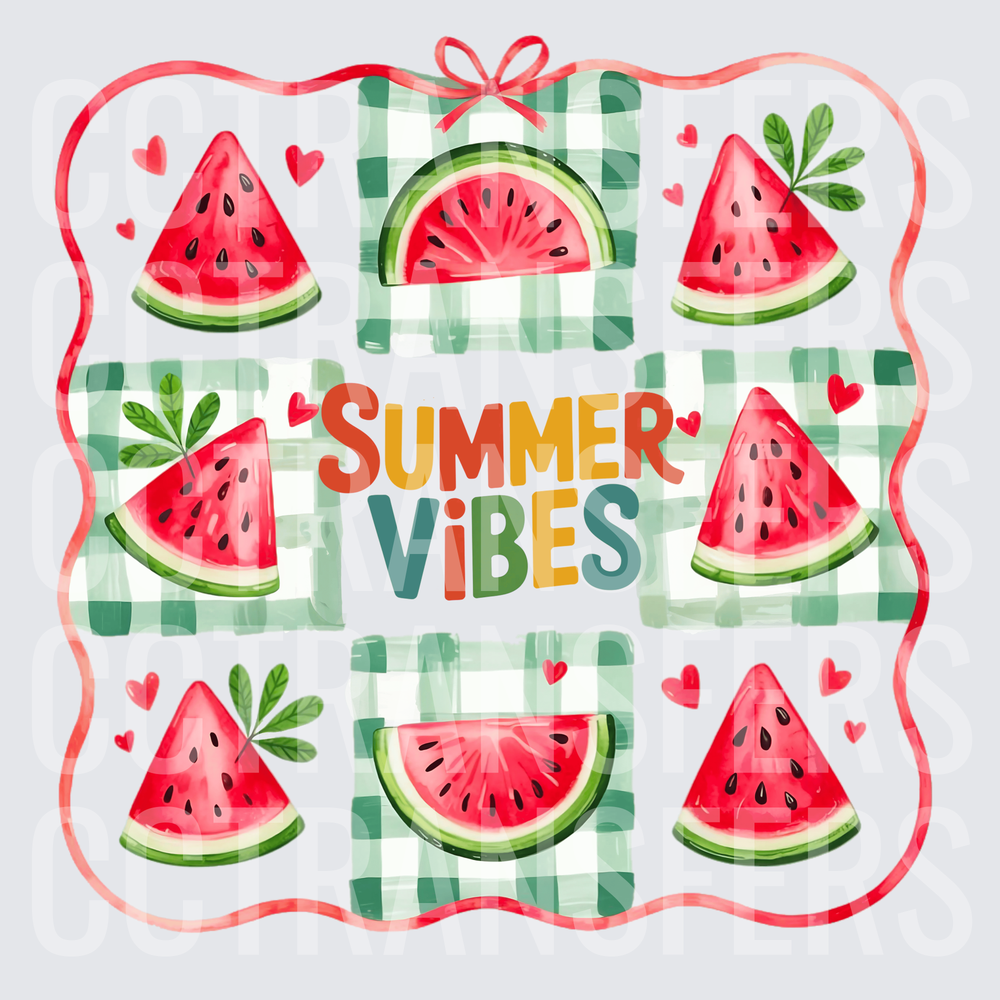Summer Vibes Watermelon Slices Green Plaid Hearts (DTF)