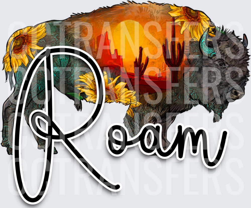 Roam Buffalo Desert Sunset Sunflower Mandala (DTF)
