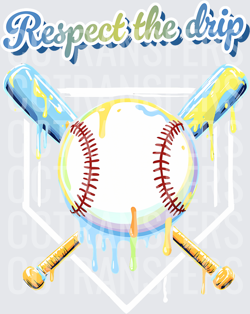Respect The Drip Baseball Crossed Bats Colorful Drip (DTF)