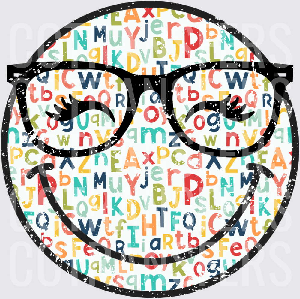 Smiley Face with Glasses Colorful Alphabet Letters (DTF)