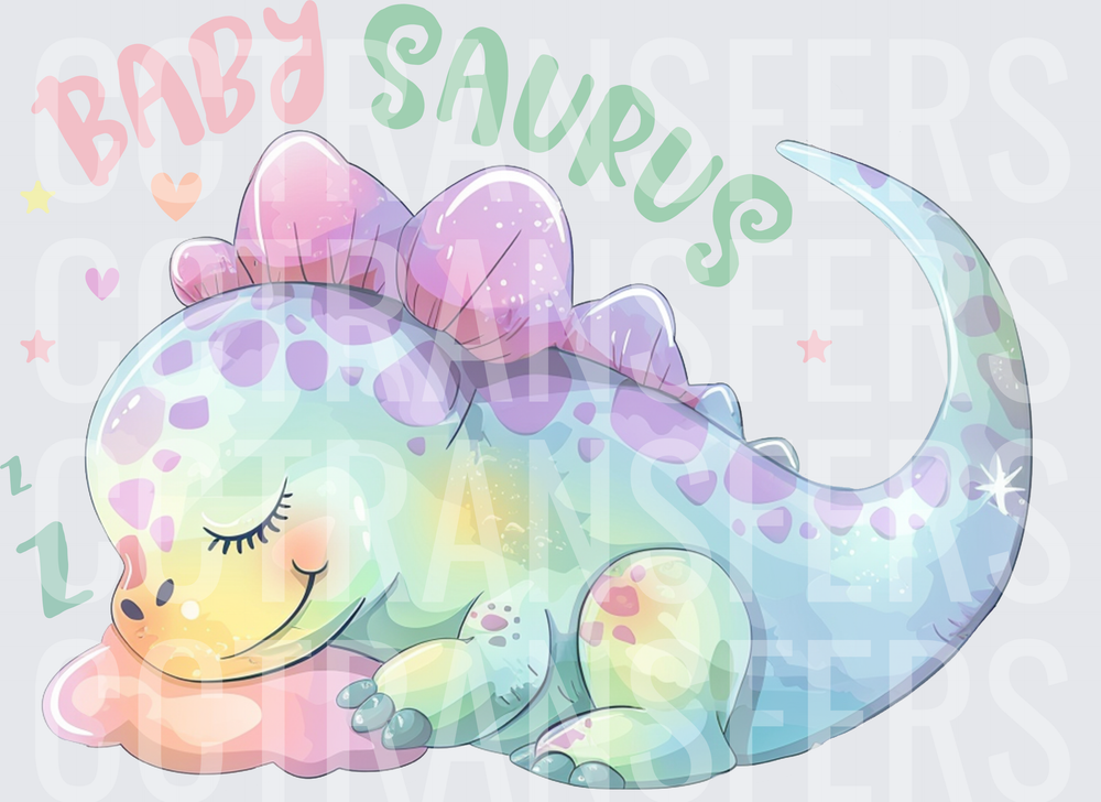 Baby Saurus Sleeping Girl Dinosaur Pastel Bow (DTF)