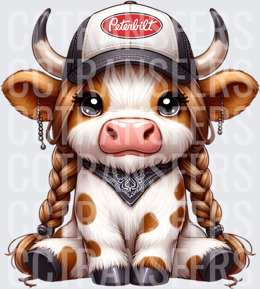 Cute Baby Cow Braids Trucker Hat Bandana (DTF)