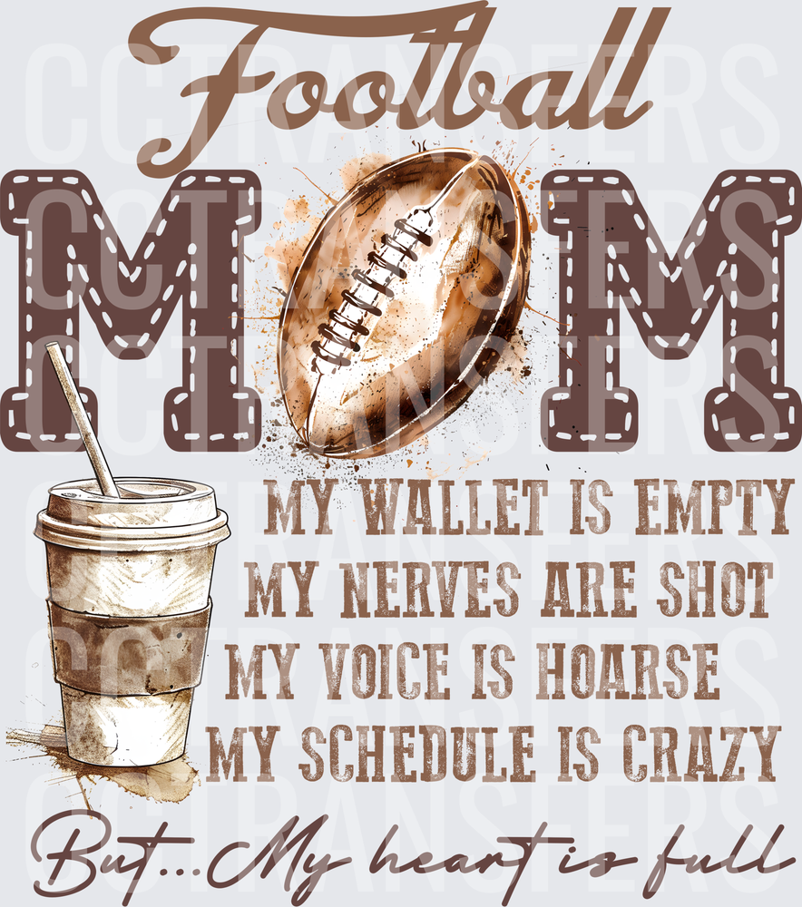 Football Mom My Heart Is Full Coffee Cup Funny Quote (DTF)