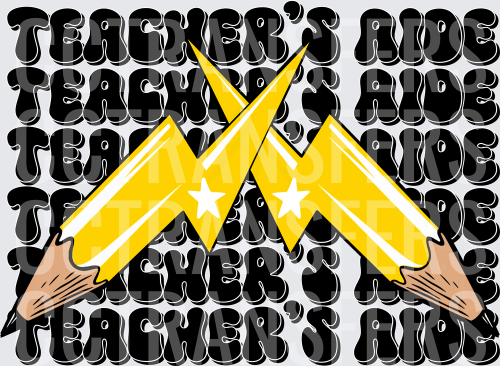 Teacher's Aide Retro Groovy Crossed Pencil Lightning Bolts (DTF)