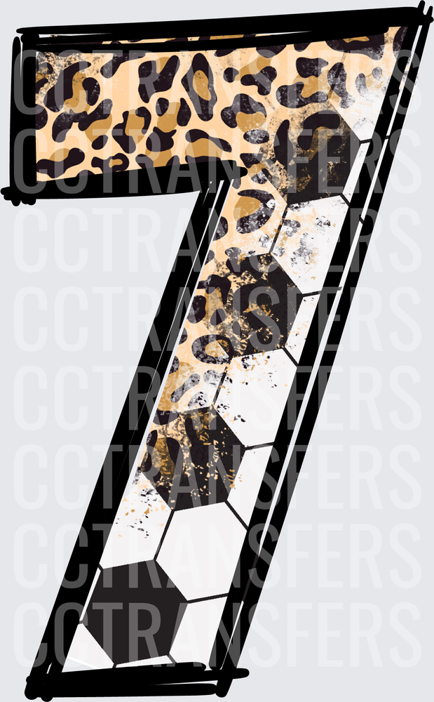 Number Seven Soccer Hexagon Leopard Print Design (DTF)