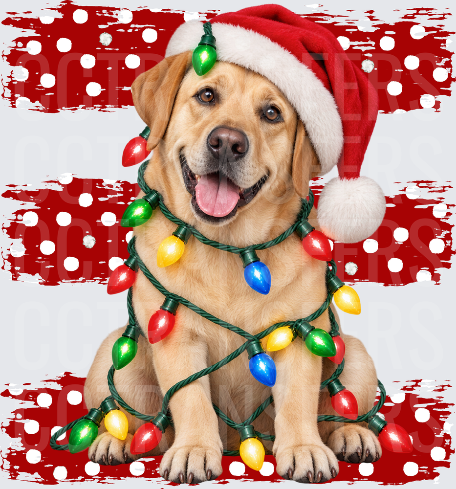 Yellow Lab Santa Hat Christmas Lights Holiday Dog (DTF)