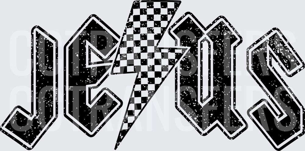 Jesus Rock Band Style Logo Checkered Lightning Bolt (DTF)