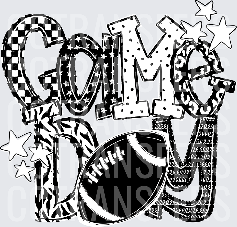 Game Day Football Mixed Pattern Bold Letters Stars (DTF)