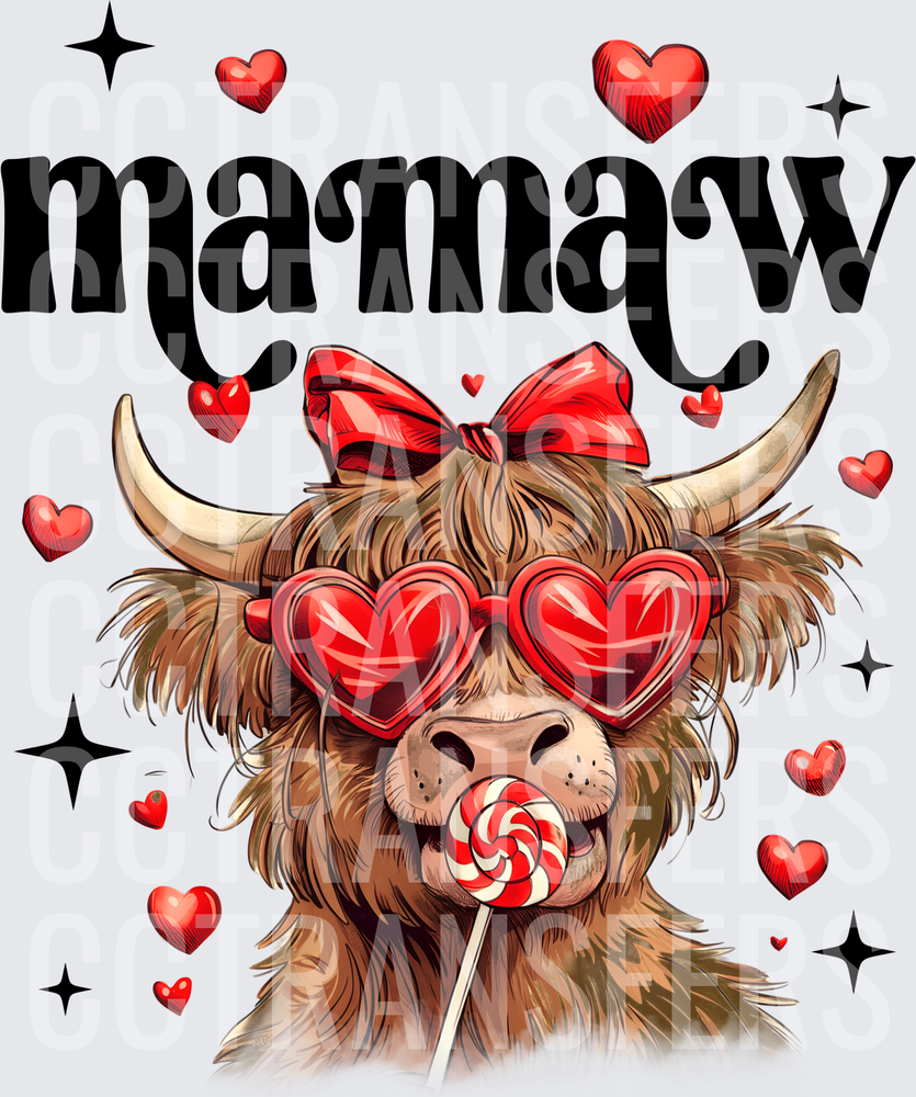 Mamaw Highland Cow Heart Sunglasses Lollipop Valentine (DTF)