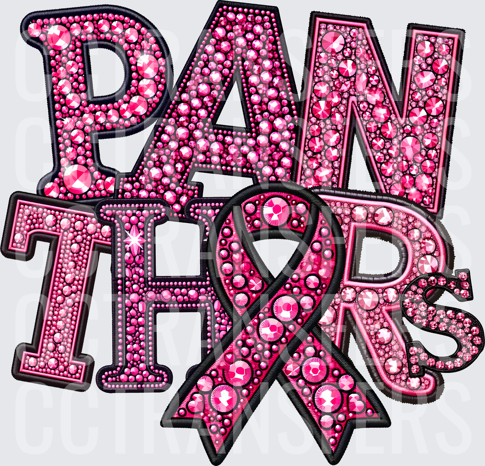 Pink Rhinestone Panthers Breast Cancer Awareness Ribbon (DTF)