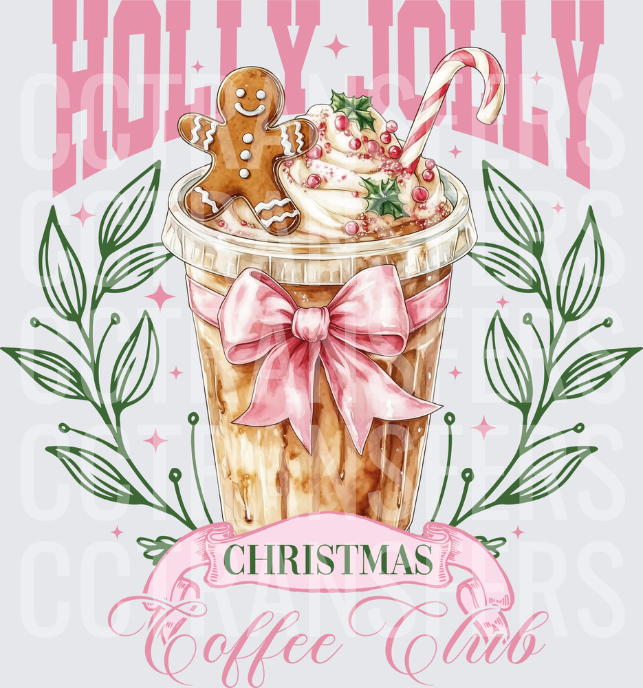 Holly Jolly Christmas Coffee Club Iced Latte with Bow (DTF)