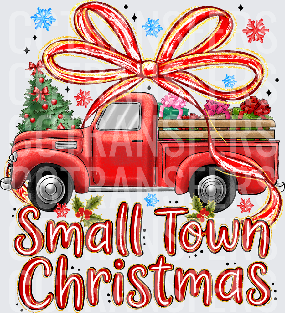 Small Town Christmas Vintage Red Truck with Gifts (DTF)