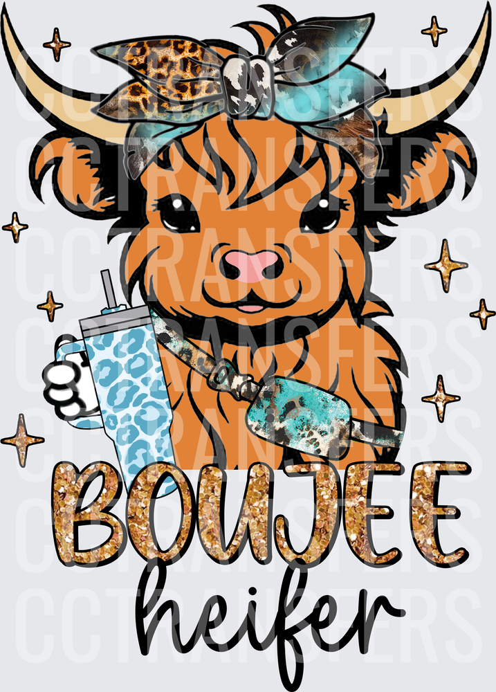 Boujee Heifer Highland Cow Leopard Bow Tumbler (DTF)