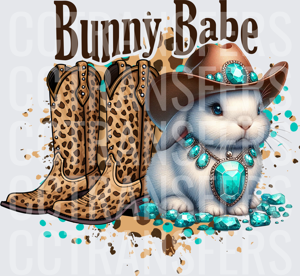 Bunny Babe Western Cowgirl Rabbit Turquoise Boots (DTF)