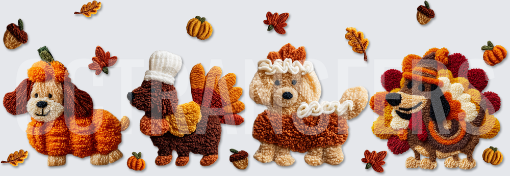 Thanksgiving Yarn Dogs Fall Pumpkin Turkey Costume Quartet (DTF)