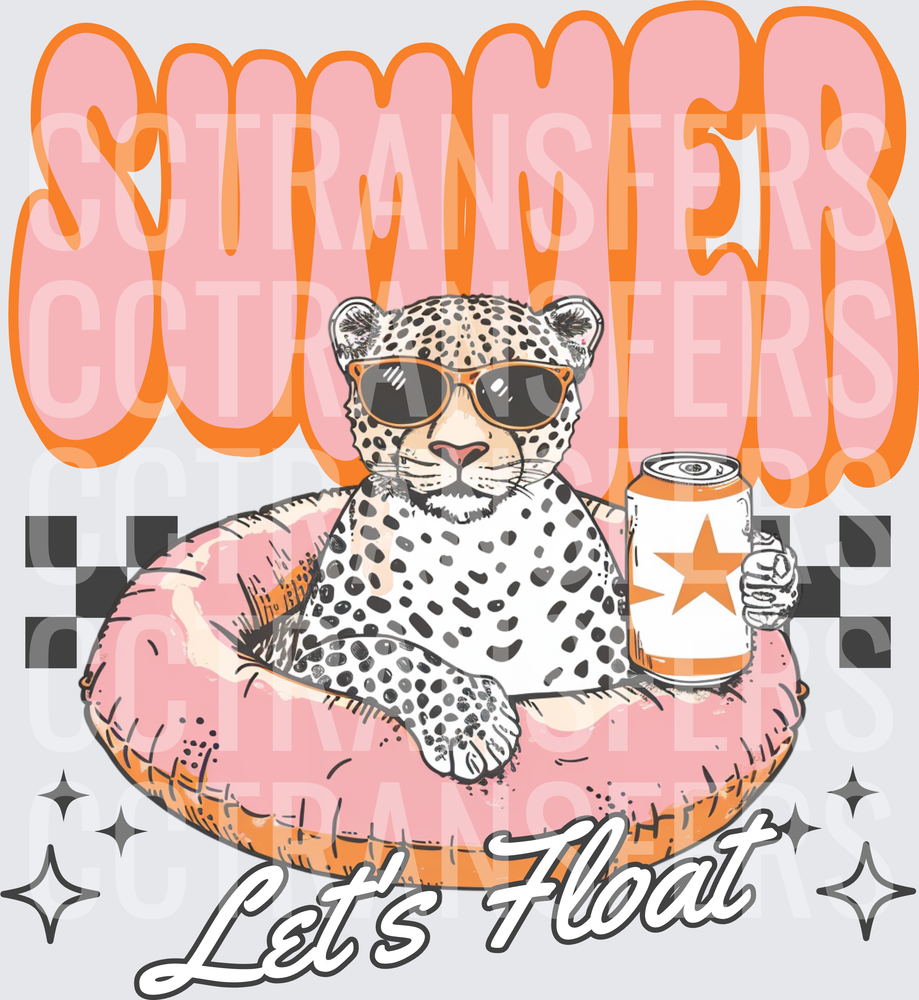 Summer Let's Float Leopard in Pool Ring with Drink (DTF)
