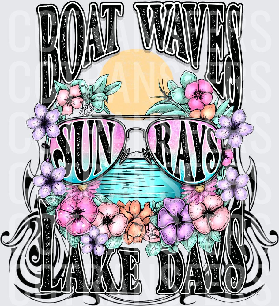 Boat Waves Sun Rays Lake Days Floral Sunglasses (DTF)