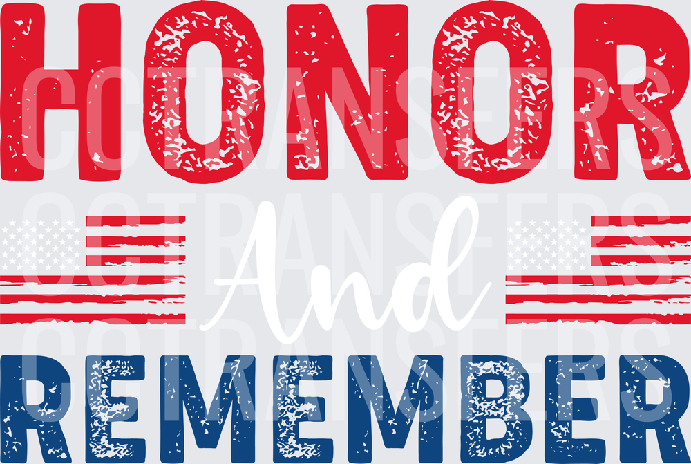 Honor Remember Distressed Patriotic Red Blue Text (DTF)