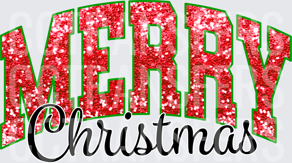 Merry Christmas Red Glitter Varsity Script Lettering (DTF)