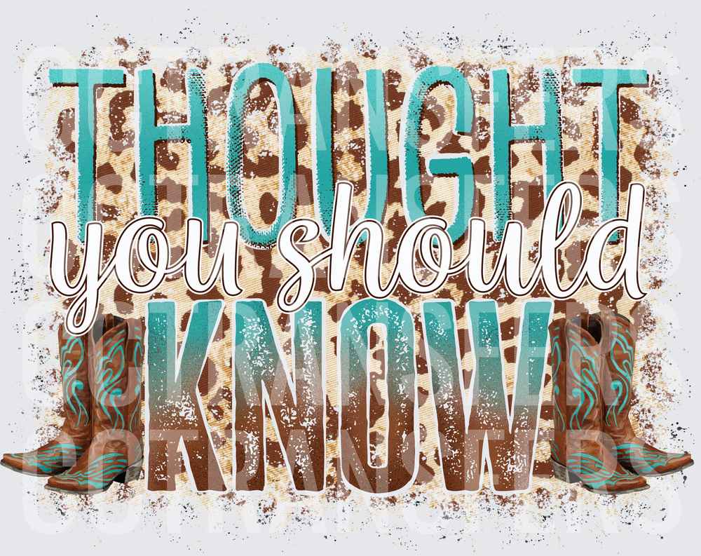 Thought You Should Know Leopard Cowboy Boots Turquoise (DTF)