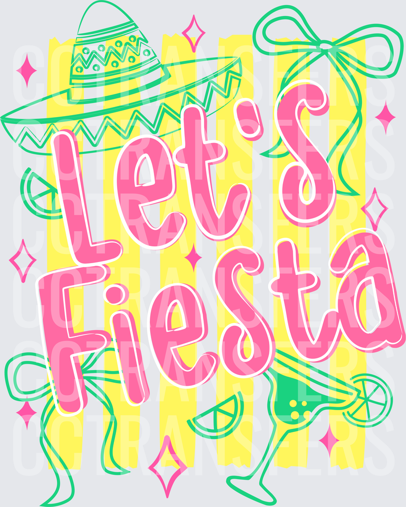 Let's Fiesta Sombrero Margarita Bow Cinco De Mayo (DTF)
