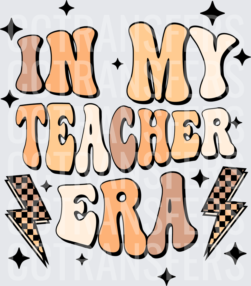 In My Teacher Era Retro Groovy Lightning Bolt (DTF)